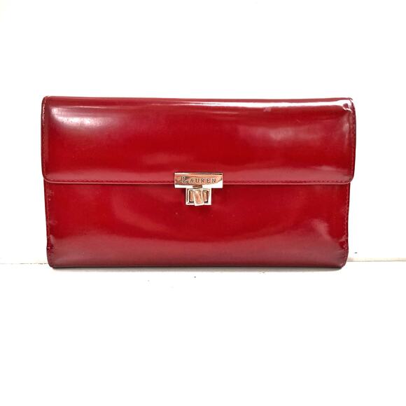 Vintage Ralph Lauren Red Patent Leather Turnlock Wallet | Classic Preppy Clutch - Picture 1 of 11